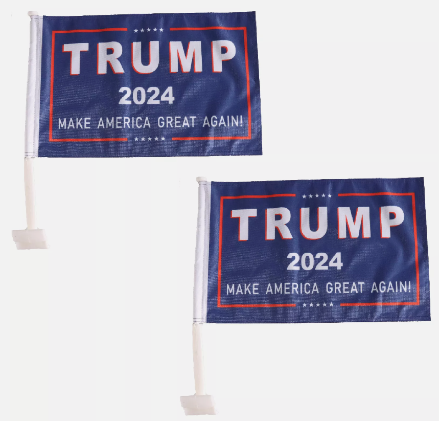 Car Flag Fixed Window Clip Mount TRUMP MAGA 2024 Car Flagpole Digital Printed Flag for Most Vehicle Windows Automotive Window Mount Flag