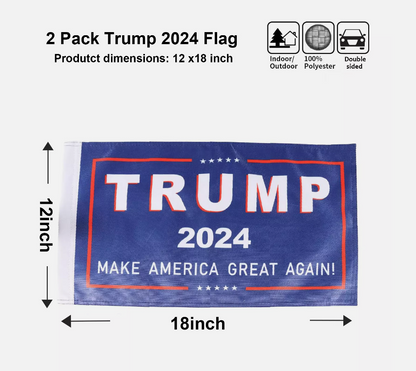 Car Flag Fixed Window Clip Mount TRUMP MAGA 2024 Car Flagpole Digital Printed Flag for Most Vehicle Windows Automotive Window Mount Flag